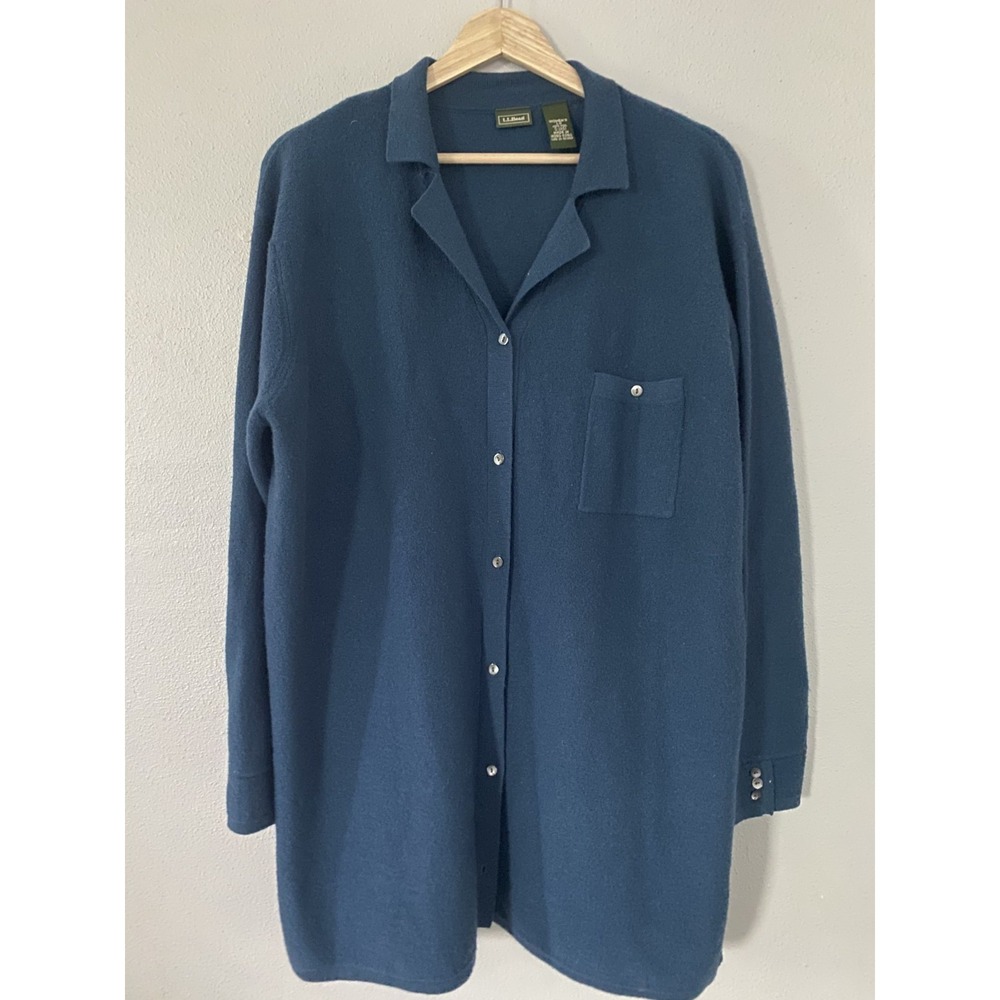 L. L. Bean 100% Wool Cardigan Sweater Women's Large Blue Teal Button Front